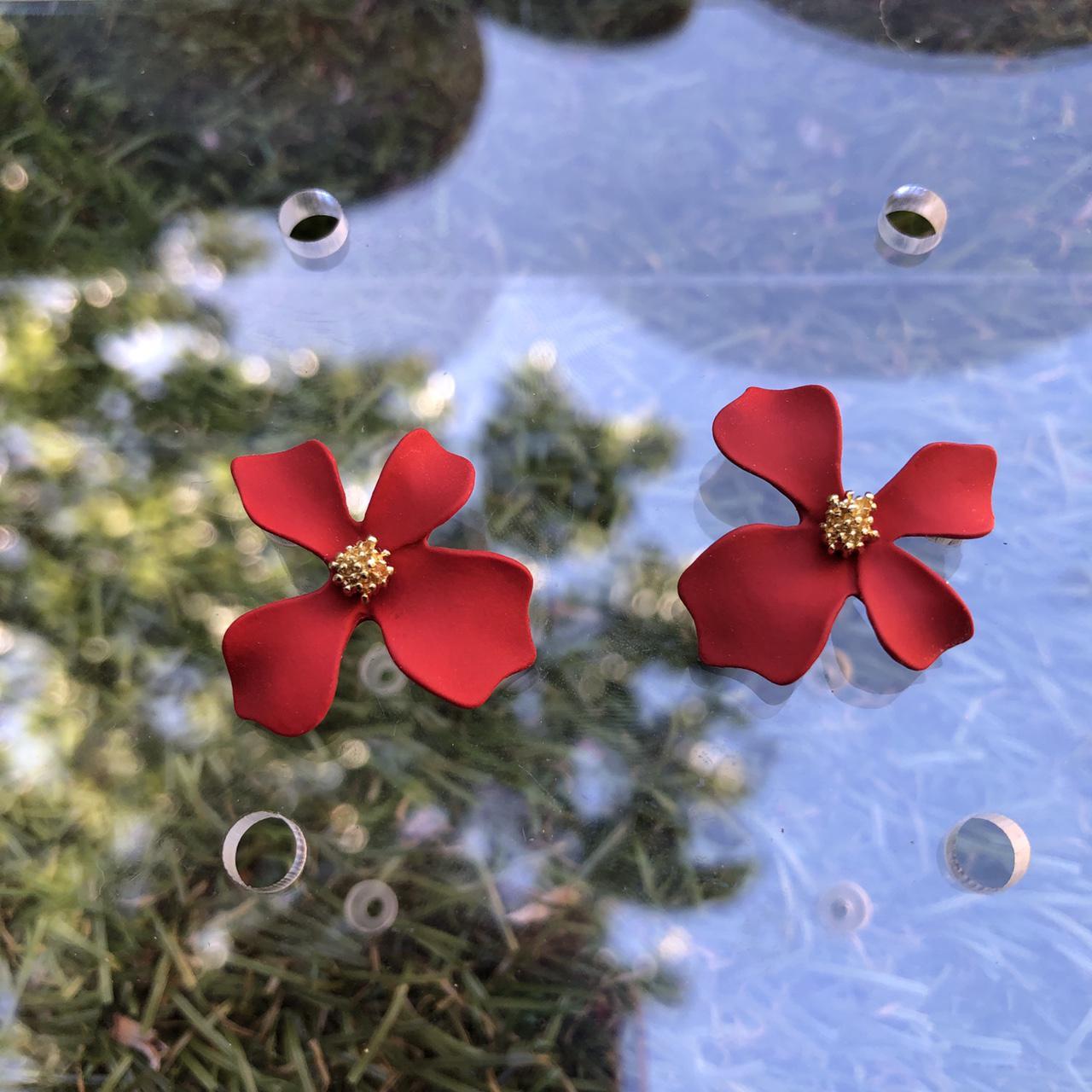 Red Bloom Stud Earrings